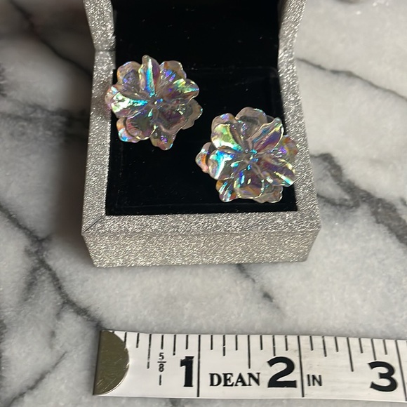 🖤5/$25 925 sterling flower earrings rainbow aurora borealis - Picture 5 of 14